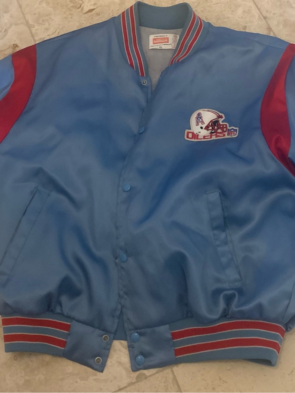Vintage Houston Oilers Satin Jacket - Light Blue & Red